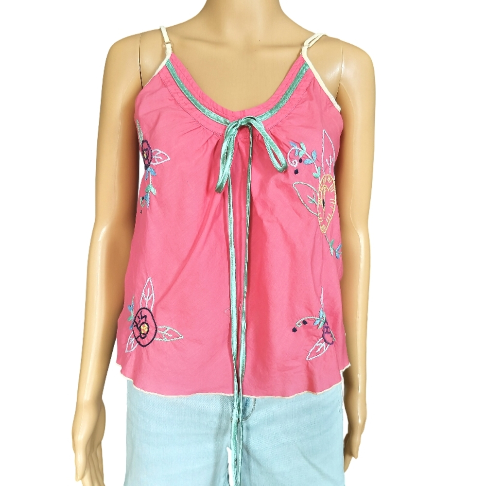 Orange and Pink Sleeveless Camisole with Tie Front